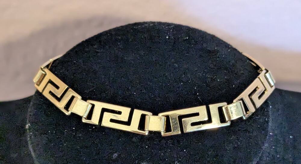 Vintage Gold Tone Greek Key Link Bracelet  r Pattern Geometric Bracelet 7.5"